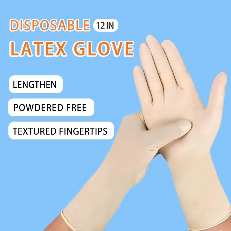 Disposable Latex Gloves 12 inches Fingertip Textured  Lengthened Powder Free For House Cleaning Hotel Services Hand Protection
