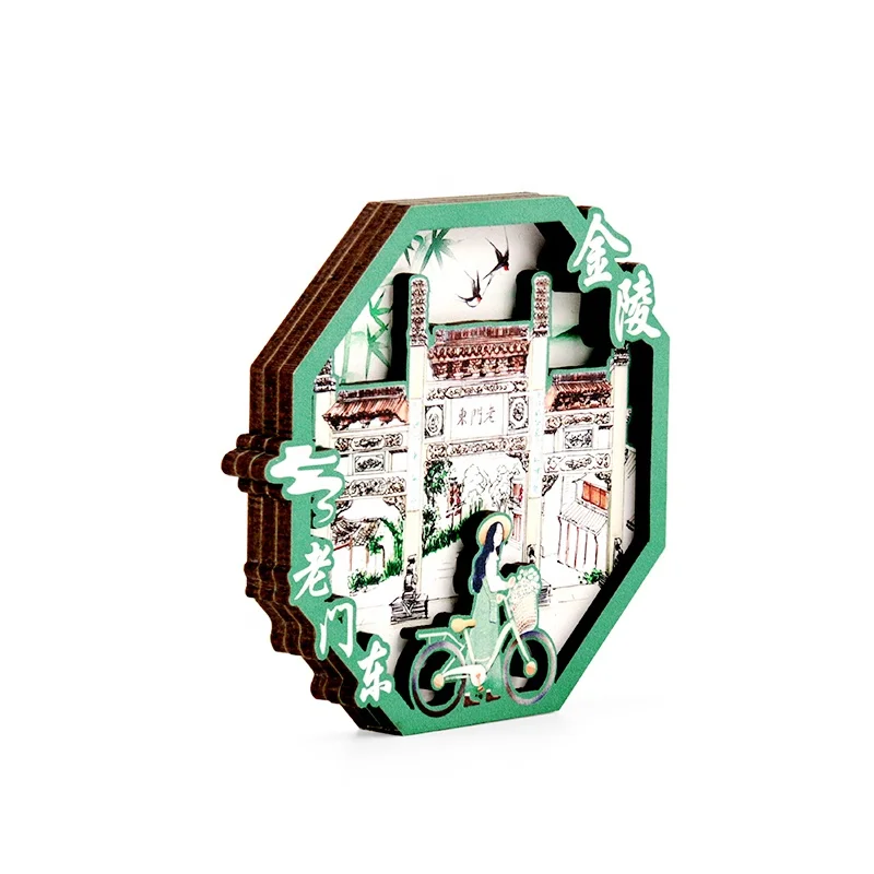 New style laser cutting wood fridge magnet customised UV printing wooden hexagon fridge magnet