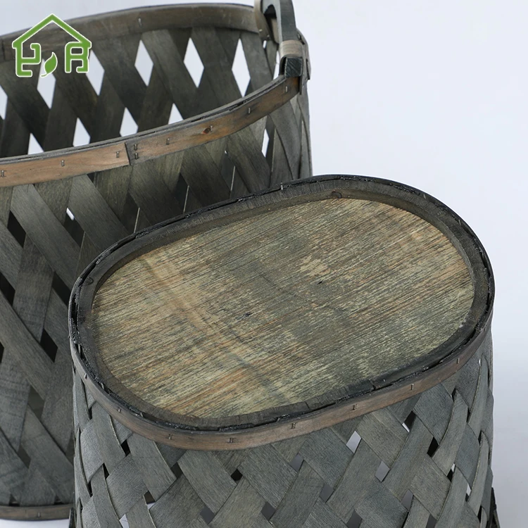 Hot seller handmade high quality wood chip wooden laundry hamper dirty clothes sundries basket wholesale