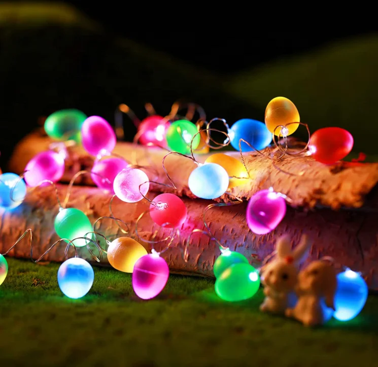 EGG LED Easter String Lights LED Easter Rabbit Bunny Lights with Remote Timer 20 LED Easter Eggs String Lights