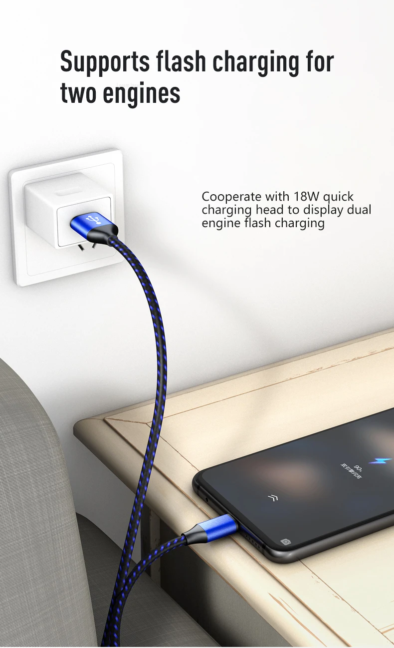 Wholesale 2.4A 3ft 1M Nylon Braid colored micro usb serial cable Type C Cable Android Cable for Huawei Samsung fast charger