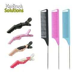 OEM ODM Custom Salon Carbon Fiber Hair Comb Black Barber Rat Tail Comb And Hair Clips Set