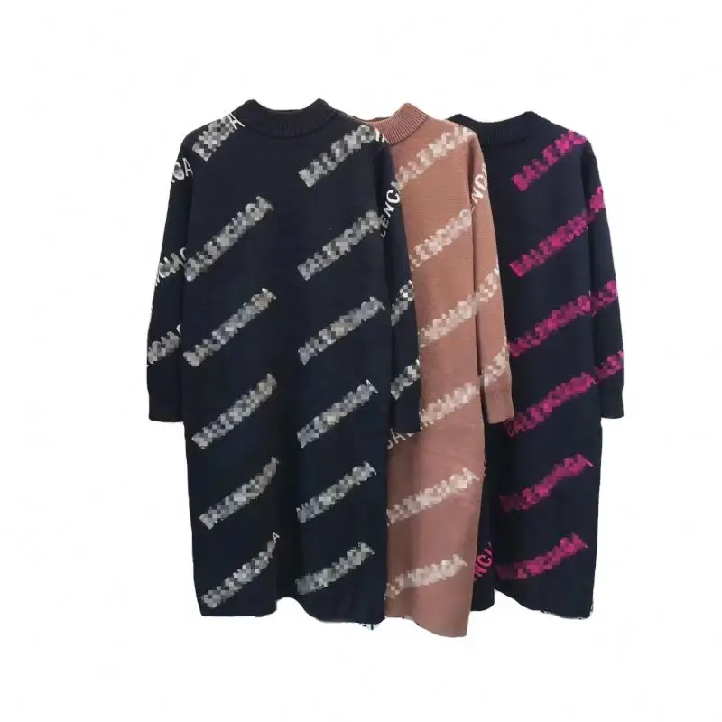 
Вязаное жаккардовое платье средней длины с надписью, знаменитые дизайнерские Роскошные платья 