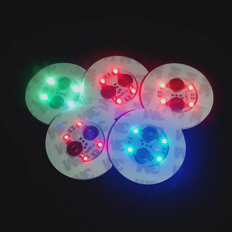 Custom New Style Round Luminous Flash Color Light Up Drinks Cup Mat Bottle Led Coaster Bottle Light Sticker With 3Modes 4 Lights