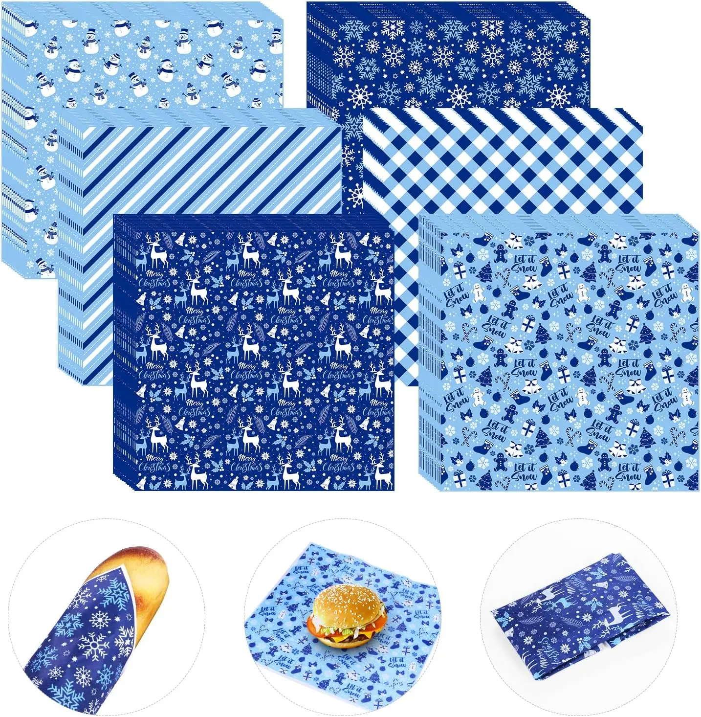 Greaseproof food wrapping Paper Custom Food Paper Sheet Sandwich Food Packaging for Holiday Party Supplies