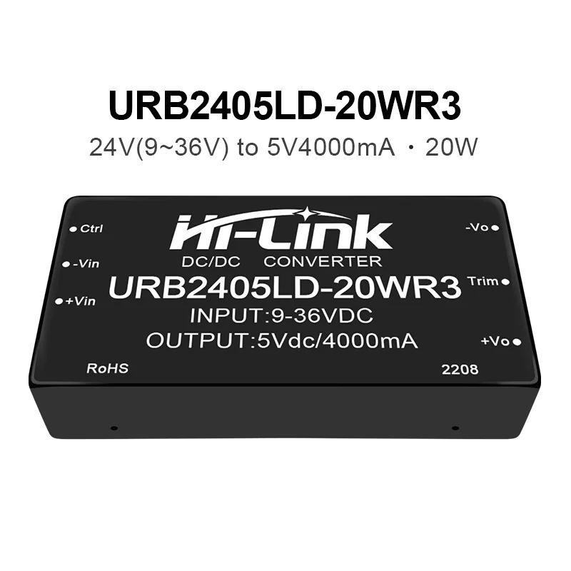Hi-Link Official URB2405LD-20WR3 DCDC Power Supply Module 20W 24V(9-36V) to 12V 1666mA Output Isolated Step-Down Converter