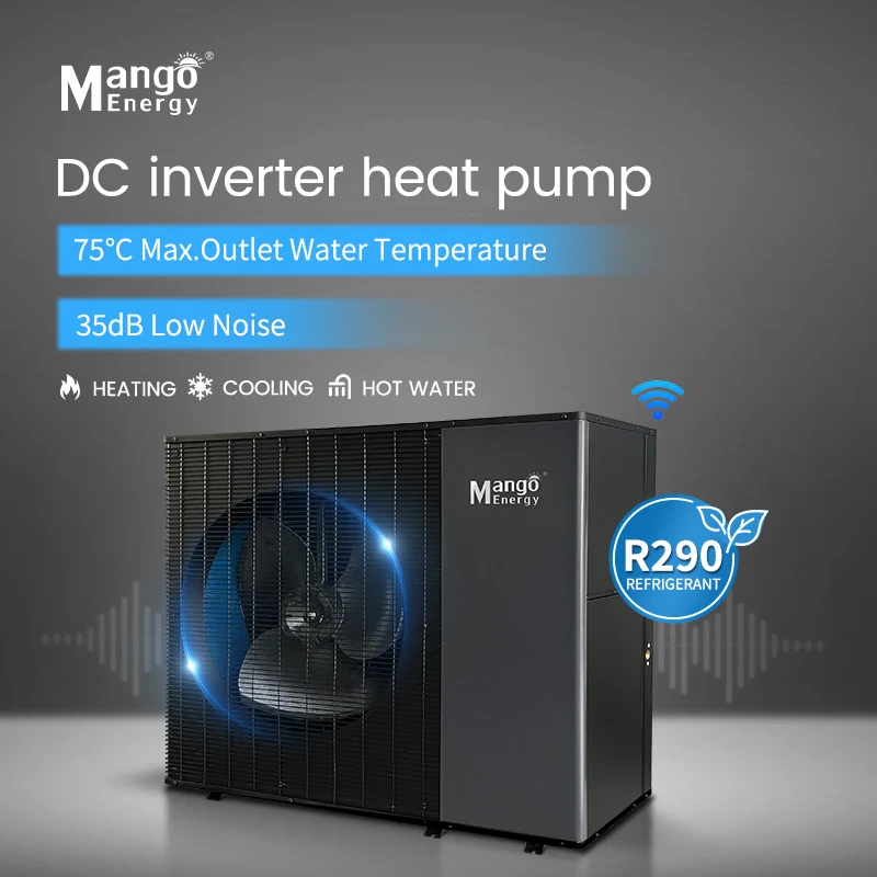 Monoblock DC Inverter cooling Heat Pump single fan R290  heating 75°c  hot water heat pump