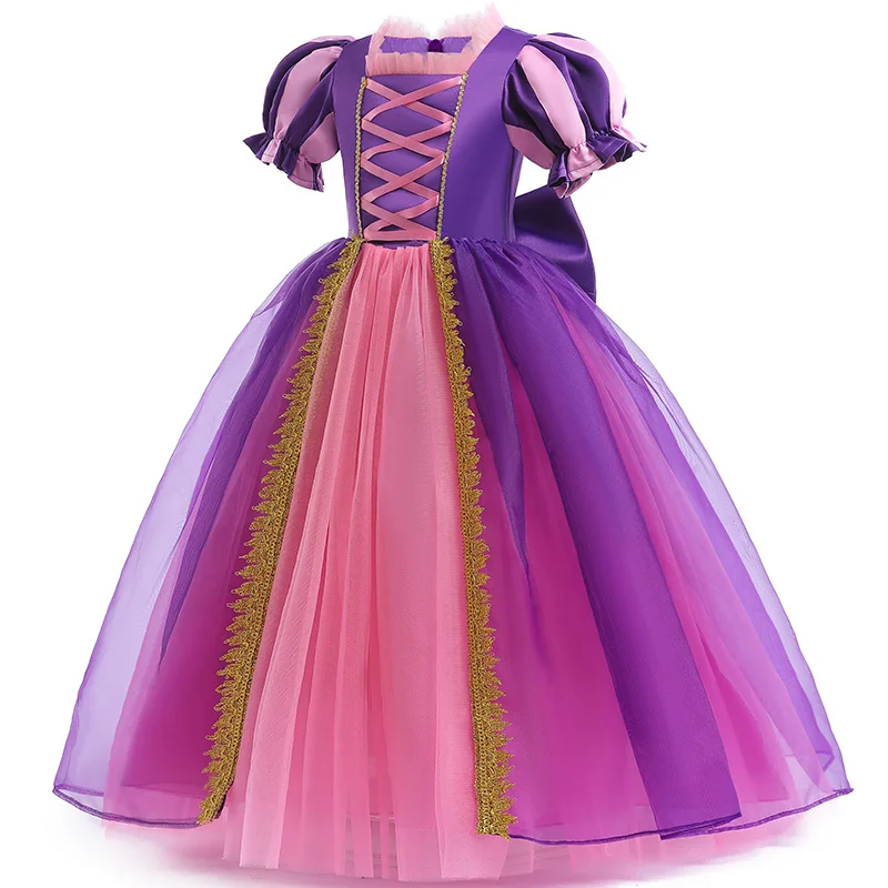 Hot Selling Trendy Criss-cross Design Halloween Ball Gown Purple Short SLeeve Girls Princess Dress For Banquet