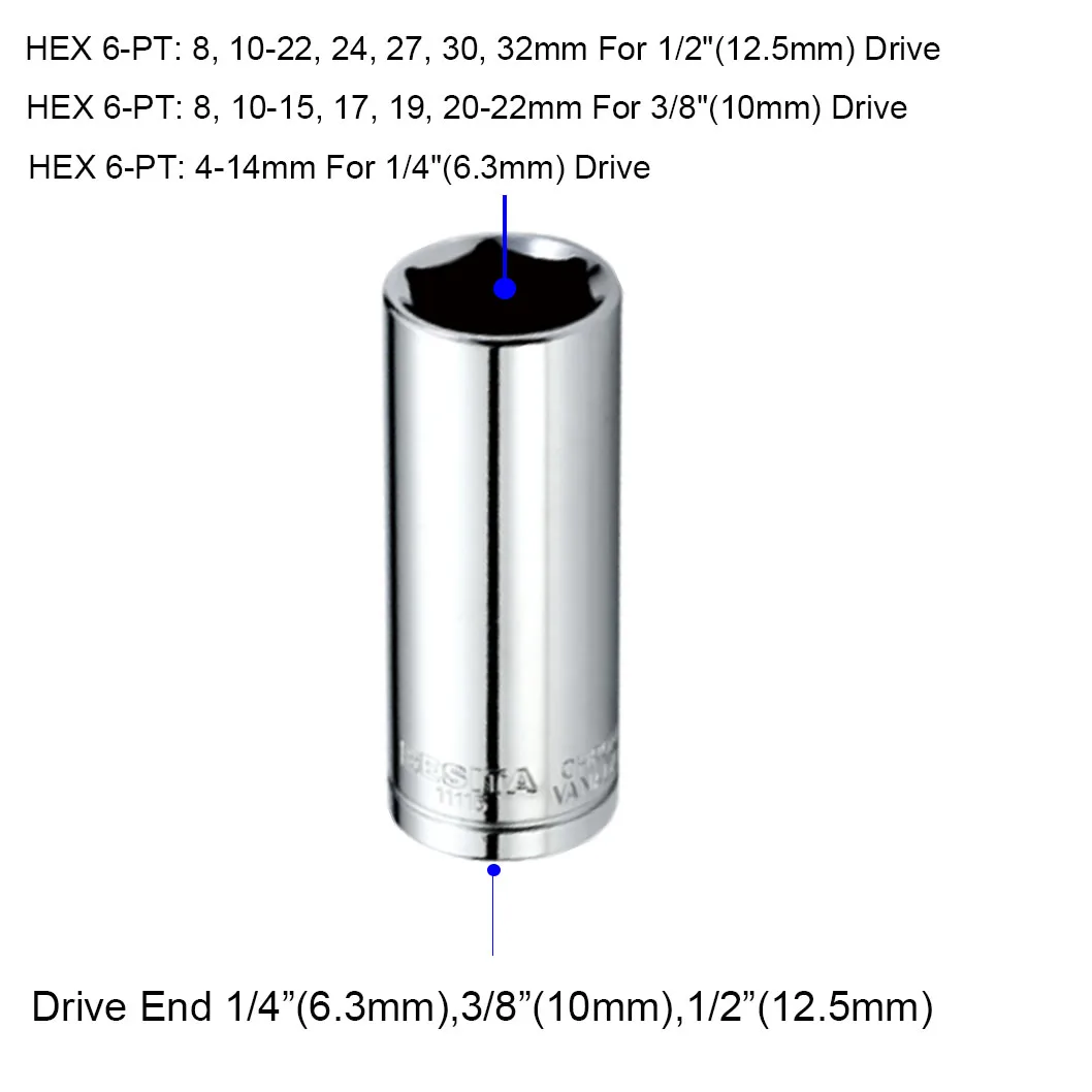 Repair car tools 12.5MM series metric 6-corner long socket