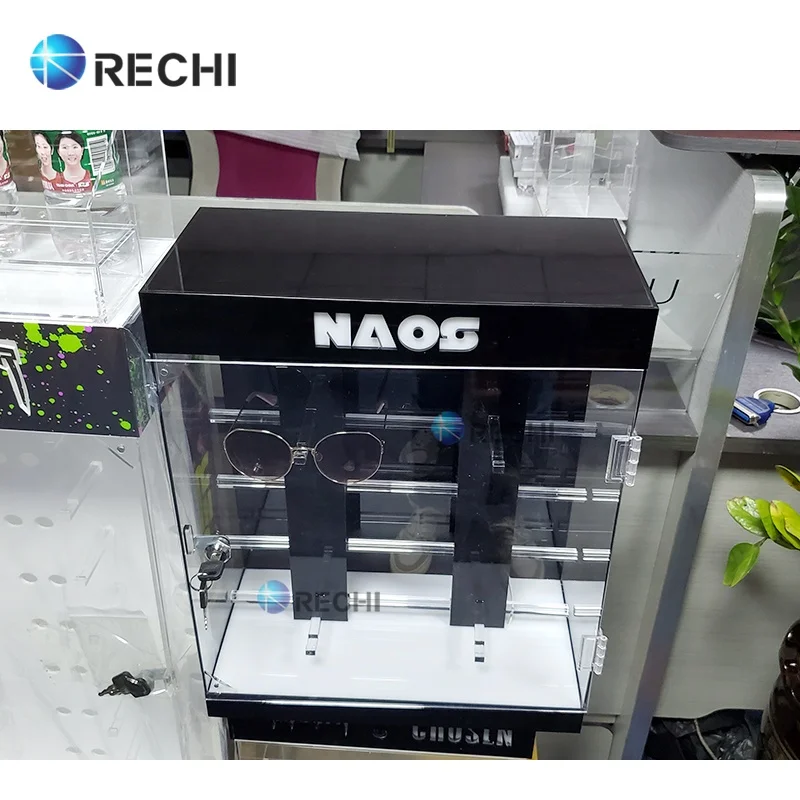 RECHI Lockable & Illuminated Acrylic Eye-wear Storage Display Cabinet Luxury Glasses Acrylic Storage Showcase For Optical Store