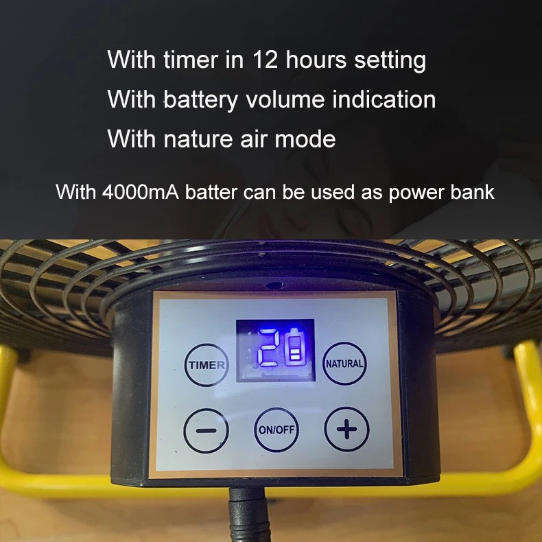 DF1006 DC 12V rechargeable timer metal low noise high velocity ventilador ventilateur portable cordless fan
