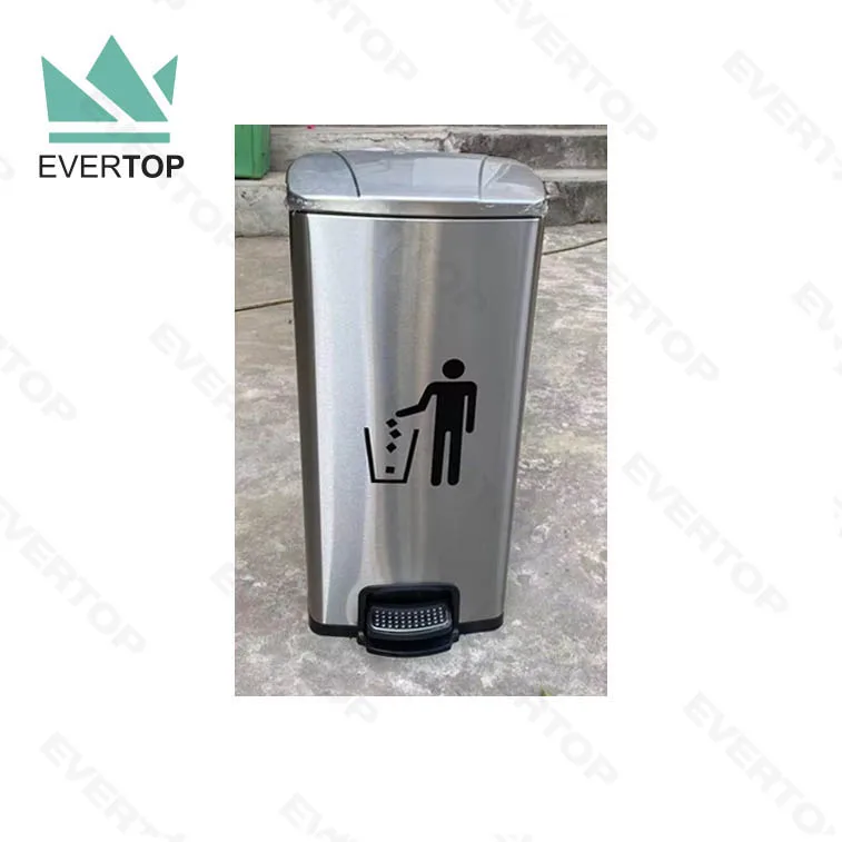 PD-D04 Stainless Steel Trash Can Foot Pedal Garbage Bin Rubbish Dustbin Soft Close Kitchen Pedal Bin Square Metal 30L Pedal Bin