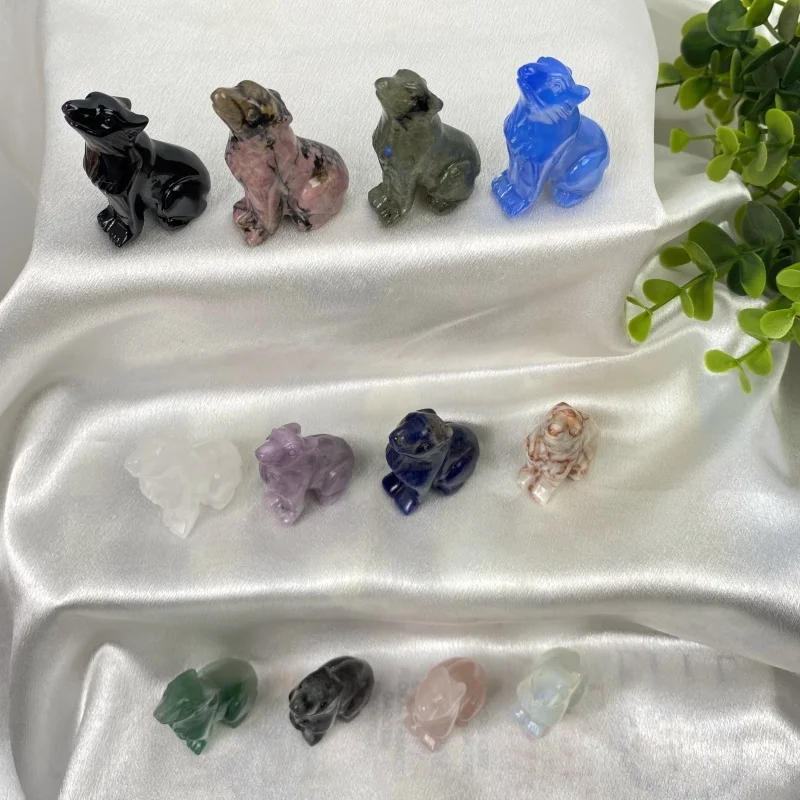 Wholesale natural quartz energy gemstone crystal animal carving wolf for home decoration