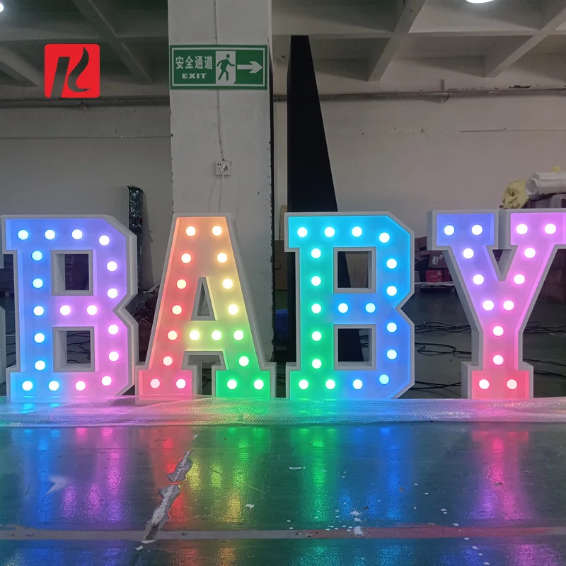 Kexian Custom 3D Large Letter 3ft 4ft Metal RGB Light up Marquee Letters Baby LED Bulb Sign Party Decorations