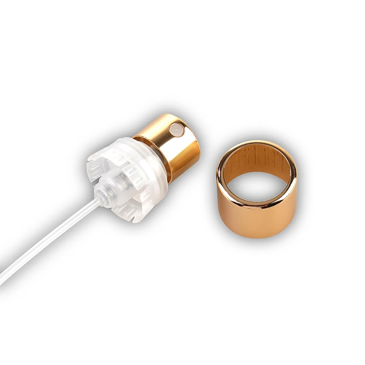 Invisible Tube Crimpless Perfume Spray Pump With Aluminum Collar And Caps 15mm Gold Perfume Atomizer