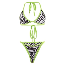 Zebra Print Neon Green Bikini sets Beach Vacation leisure Two pieces Sexy Suits Summer Camis Underpant Sets For Women