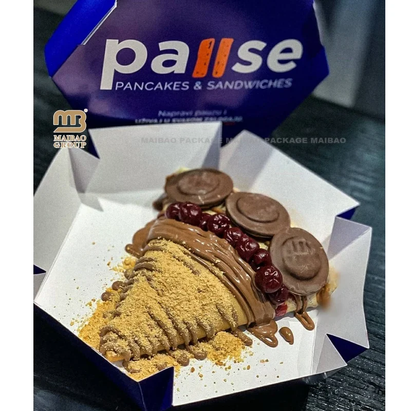 Foldable Arabic Sweet Paper Pancake Box Disposable Breakfast Food Containers Pastry Takeaway Dessert Pancake Packaging Box