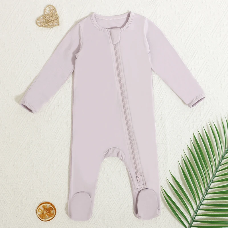 New Born Baby Clothes Diagonal Zip Front with Neck Protection Cover Long Sleeve Bamboo Material Baby Romper