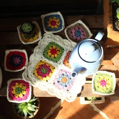 Seven Set Hand Crocheted Forest Flower Tablecloth Plate Mat Table Mat Teapot Pad Potholder Decoration Mat Upgraded Version