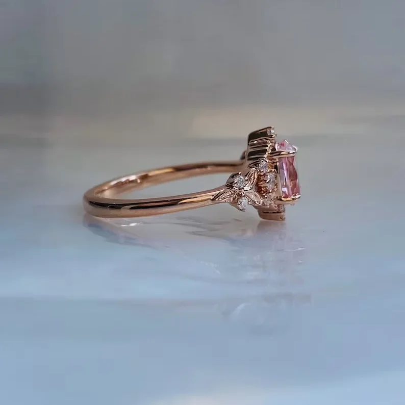 Hailer Jewelry Luxury Vintage 18k Rose Gold Ring 5ct Pink Oval Sapphire Engagement Ring For Women