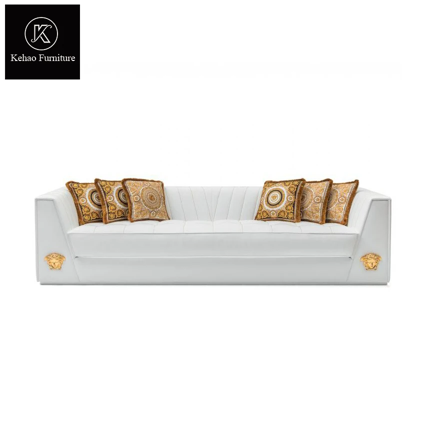 royal golden Italy 2 seart home living room furniture sofa set leather couch 3 seater villa white dubai luxury medusa sofa