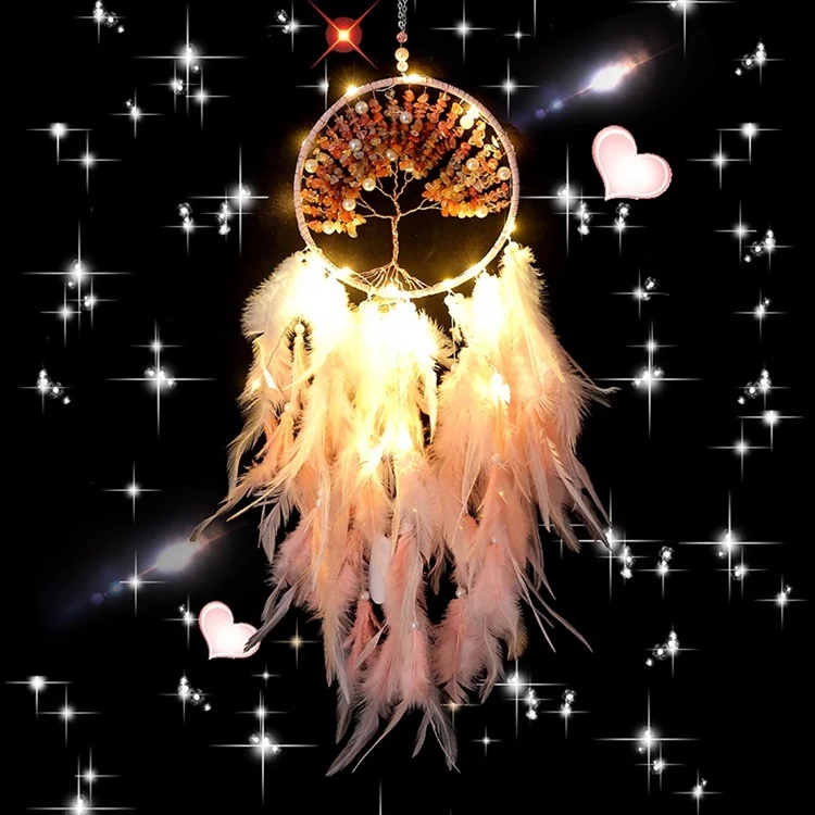 High Quality Creative Pink Crystal Gravel Tree of Life Dream Catcher Room Ornament for Girlfriend