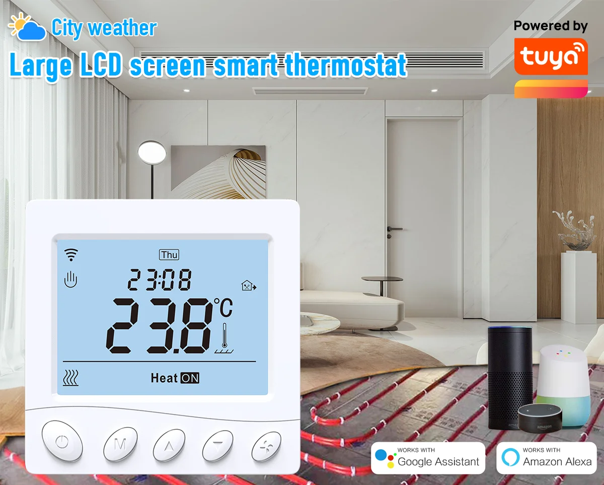 3A Programmable Smart WiFi Boiler Thermostat Large LCD Wi-Fi Smart Thermostat for Home Apartment Room Control Made PC Material