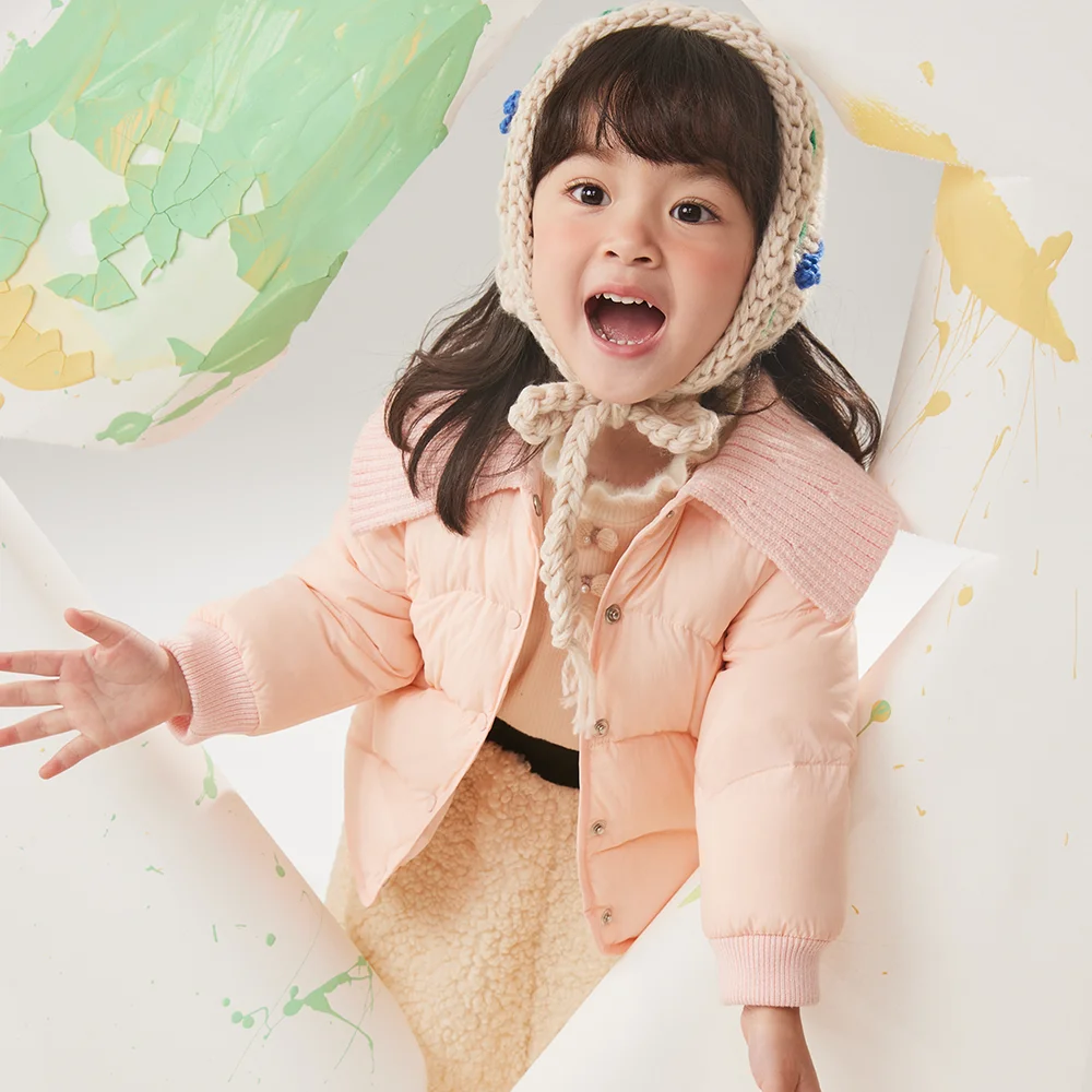 Girls Winter Coats & Outfits Soft & Warm White Duck down Filled Rose Red Flowers Ornaments on a Light down Jacket