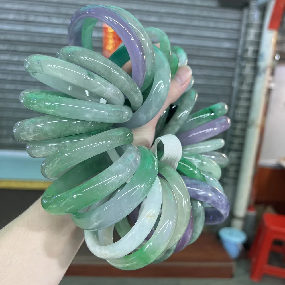Wholesale 56~60mm Natural Myanmar Multicolor Random Color Jade Jadeite Jade Adult Bangle Charm Bangles For Women