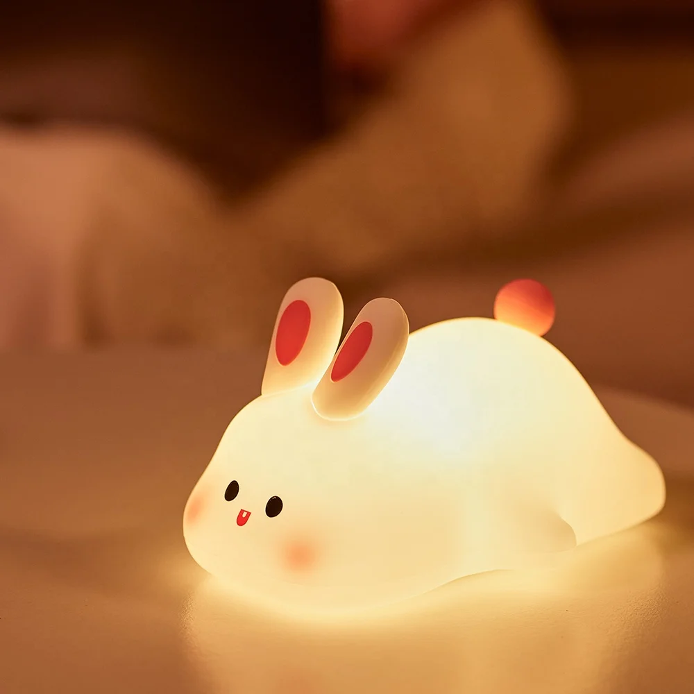 High Quality Bunny Baby Rabbit LED Night Lights Kids Lamp Animal Rabbit Silicone Lights for Children Bedroom Decoration Gifts