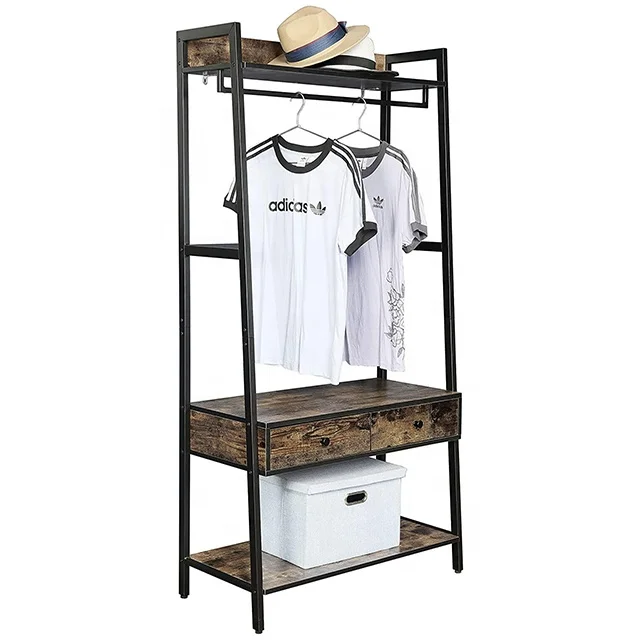 
Entryway Coat Rack Industrial Style Shoe Rack Bench with Storage Drawers and Shelf 