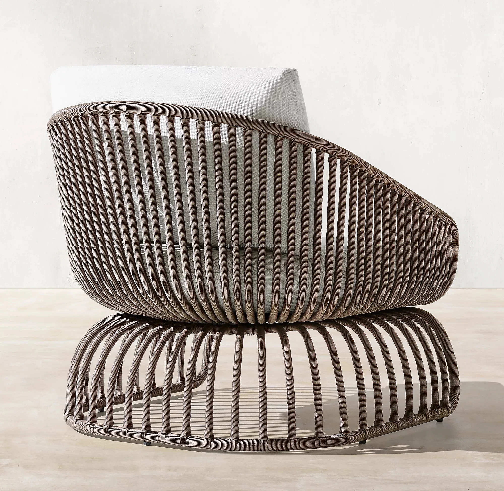 Outdoor garden furniture handmade aluminum frame single seat rope weaving sofas