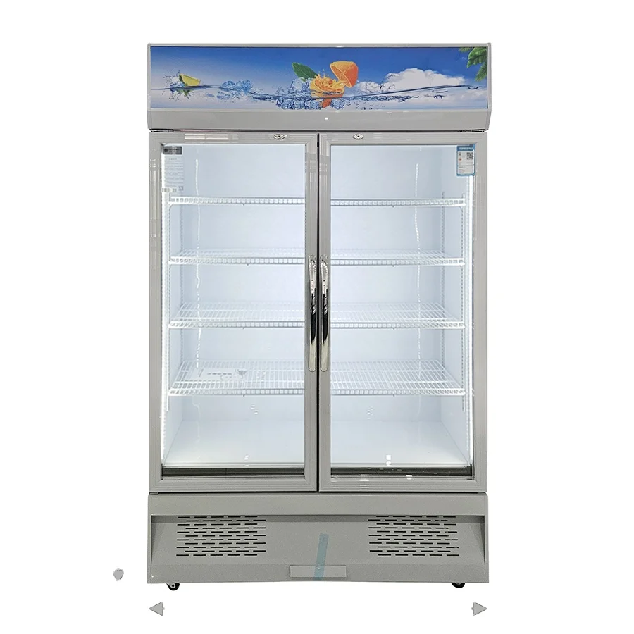 3 Year Warranty Commercial Upright Fridge Double 2 Glass Door Soft Drink Showcase Display Cooler Refrigerator