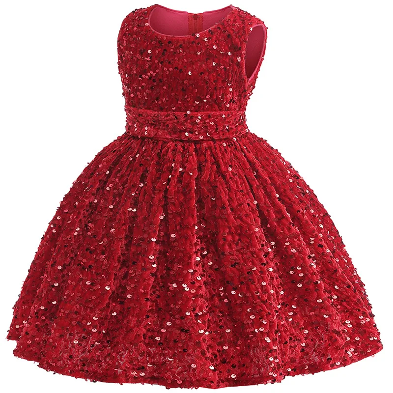 Baby Girls Wedding Birthday Party Gown Costumes Red Green New Years Kids Sequin Princess Christmas Dress