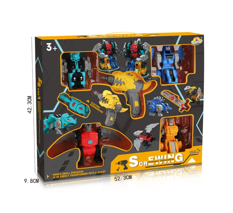 Hot Sales 4 In 1 Transformation Assemble Dinosaur Transforming Robot Action Toy Combined Deformation Dinosaur Toys For Kid
