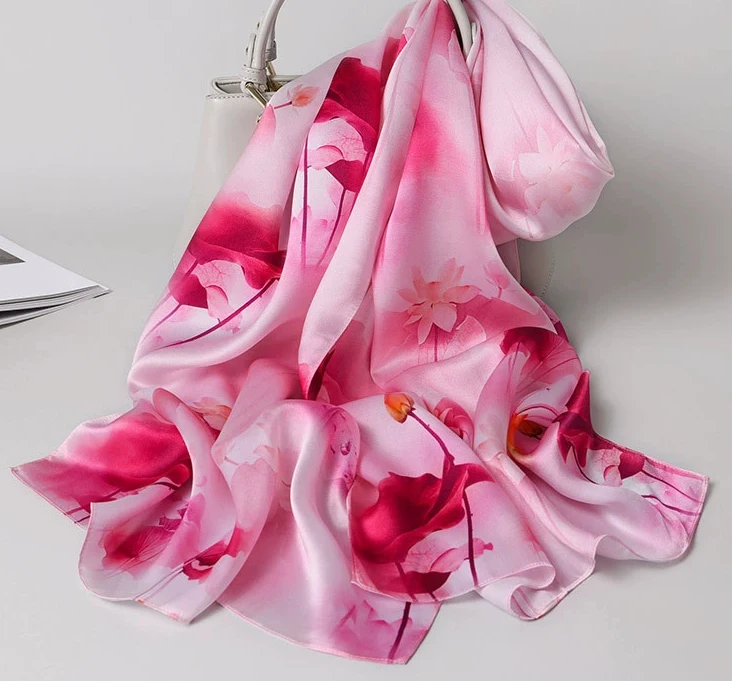 100% Silk Scarf Women Satin Printed Excellent Silk Scarf Bound Custom Printed Mulberry Silk Scarf