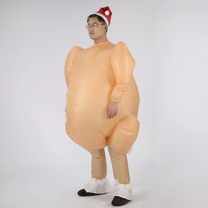 Christmas Thanksgiving Roast Turkey Game Cloth Funny Blow Up Jumpsuit Chicken Cosplay Fancy Dress Inflatable Turkey Costume