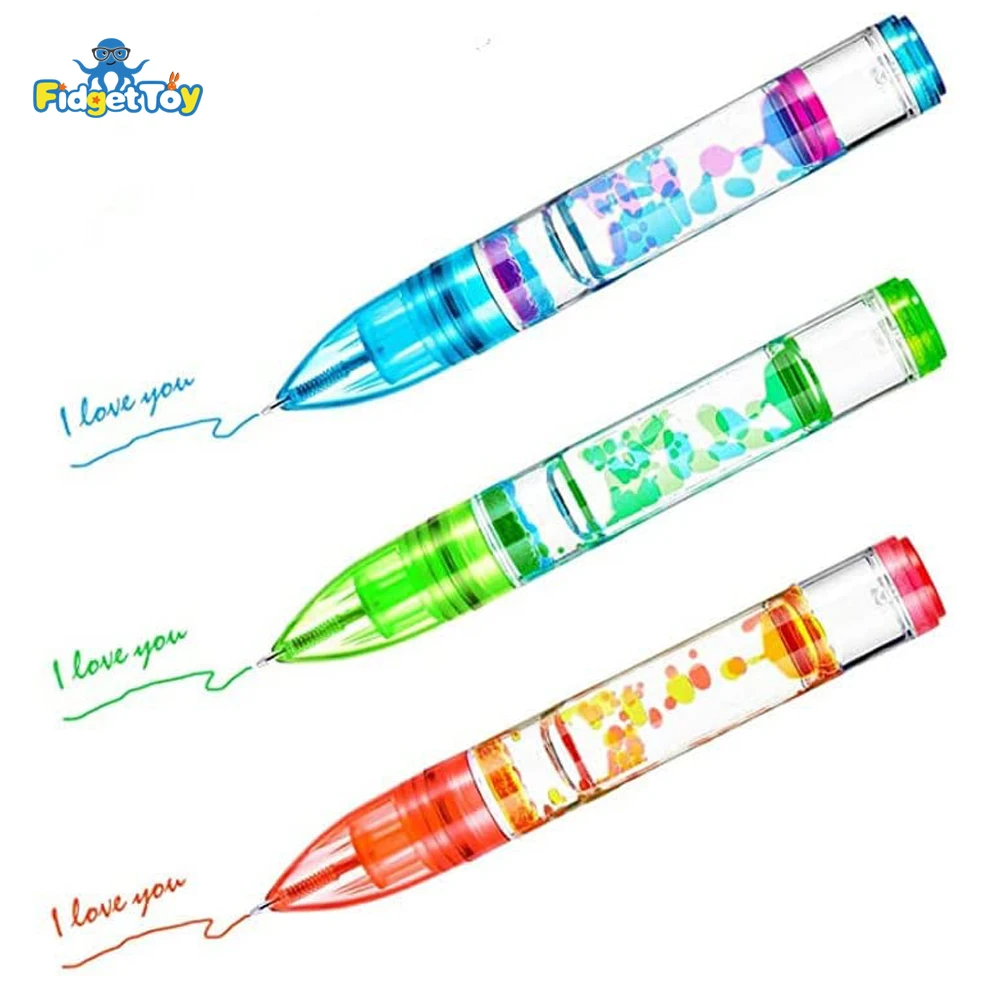 Wholesale Custom Colorful Liquid Motion Bubble Pens Ballpoint Relief Stress Double Colors Liquid Timer Pens Sensory Fidget Toy
