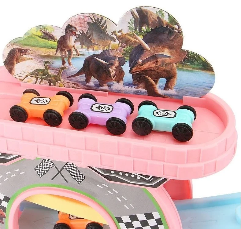 ITTL popular 6 rail 6 cars slide toy track set easy assemble plastic car  track