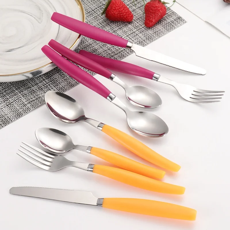 Custom Metal Stainless Steel  4PCS fork spoon knife plastic handle New design flatware set