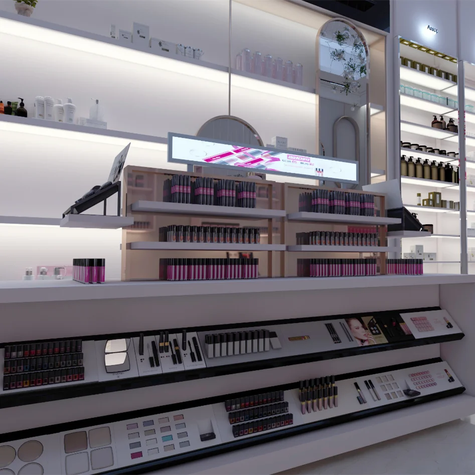 CIRI Custom empty nail polish display stand pink luxury style cosmetic display racks perfume shop MDF display column cabinets
