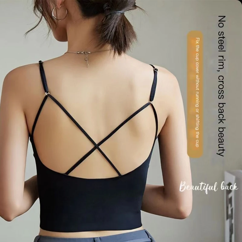 New Ice Silk Scarless Nude Feel Adjustable Sling Strap Cross Beauty Back Fixed One piece Cup Wrapping Chest