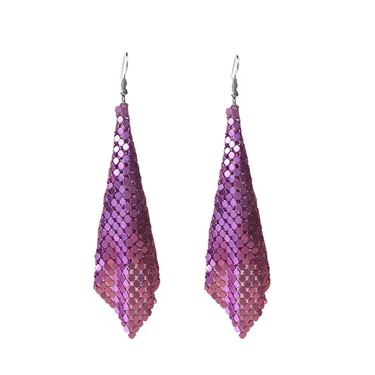 Newest Design Metal Sequins Aluminum Mesh Earrings Wholesale Geometric Rectangular Drop Earring Funky Earring Accessories