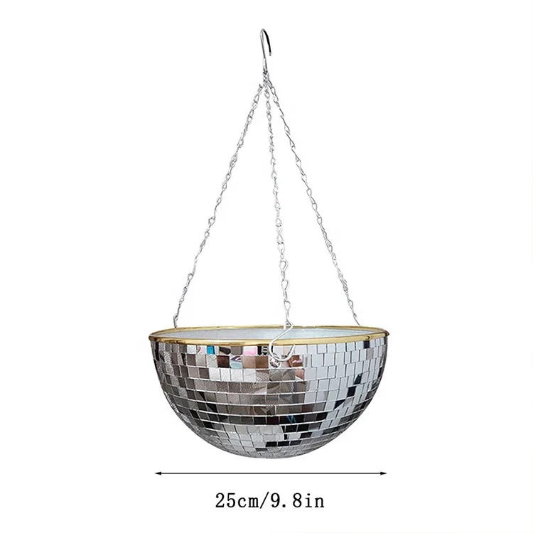 Hot Sale Disco Mirror Ball Plant Round Hanging Planter Flower Pot  with Metal Macrame Rope Hanging Drainage Hole for Home Decor