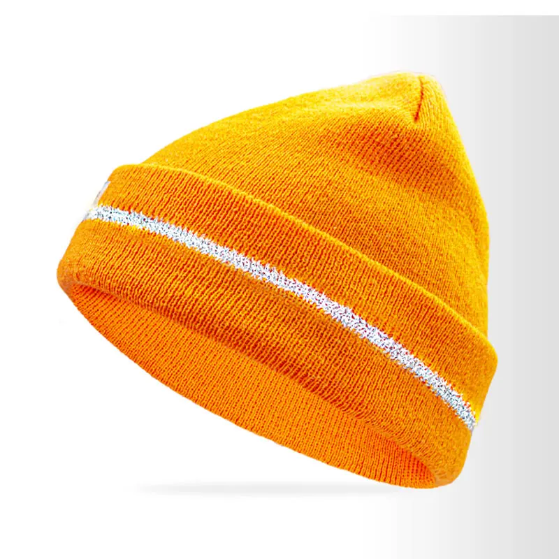 Fluorescent Orange Beanie Reflective Unisex 3M Thinsulate Acrylic Knitted Men Beanie