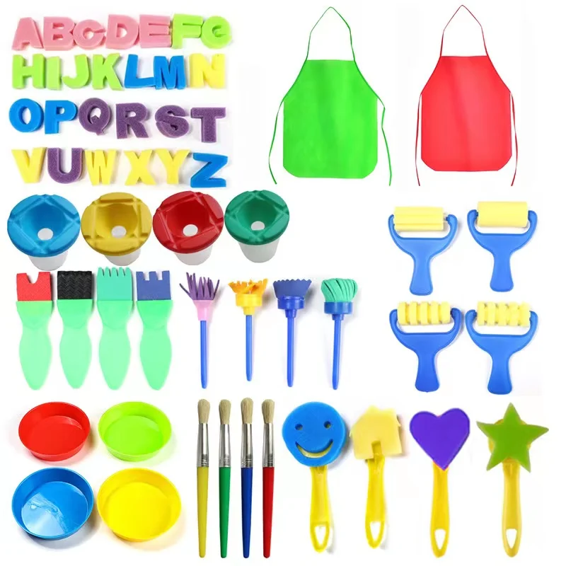best  Sponge Paint Brushes Toys Wooden Handle Seal Sponge DIY Kids Children Drawing Painting Graffiti Brush School Supply