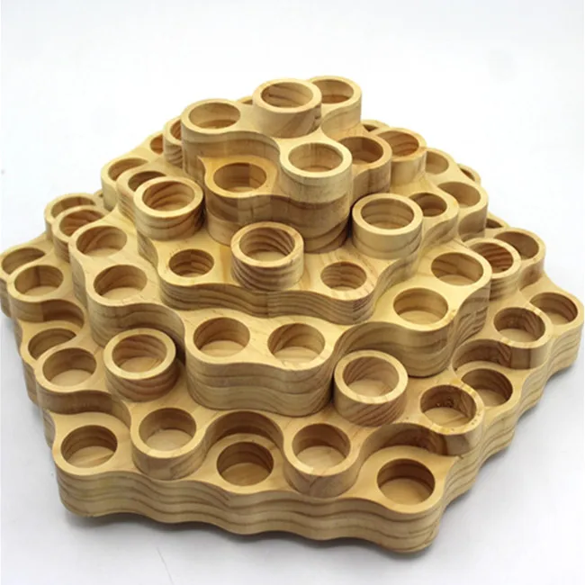 Customize Three Layers Round Rotatable Display Wood Holder Essential Oil  Bottles Wooden Shelf