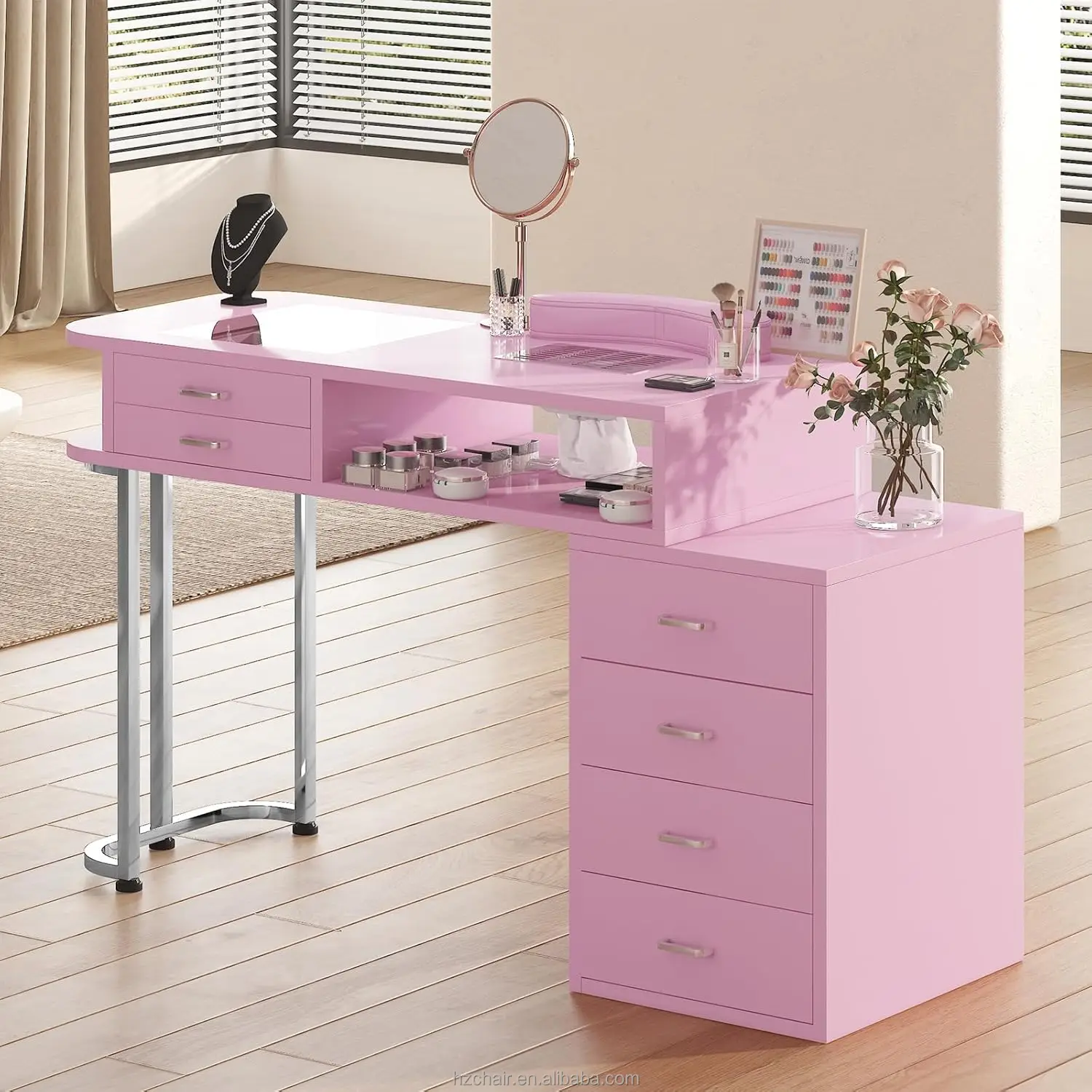 Hot Selling Pink Salon manicure furniture Dressing Table  with Drawers  for Nail Shop
