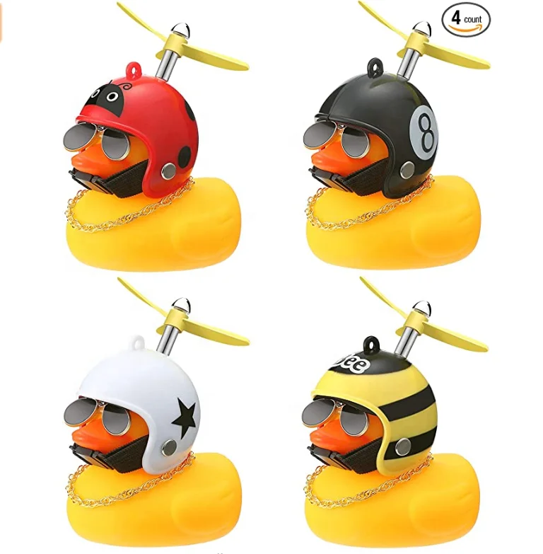 
YL194 Pieces Rubber Yellow Duck Toy Car Ornaments Yellow Duck Car Dashboard Decorations with Propeller Helmet 