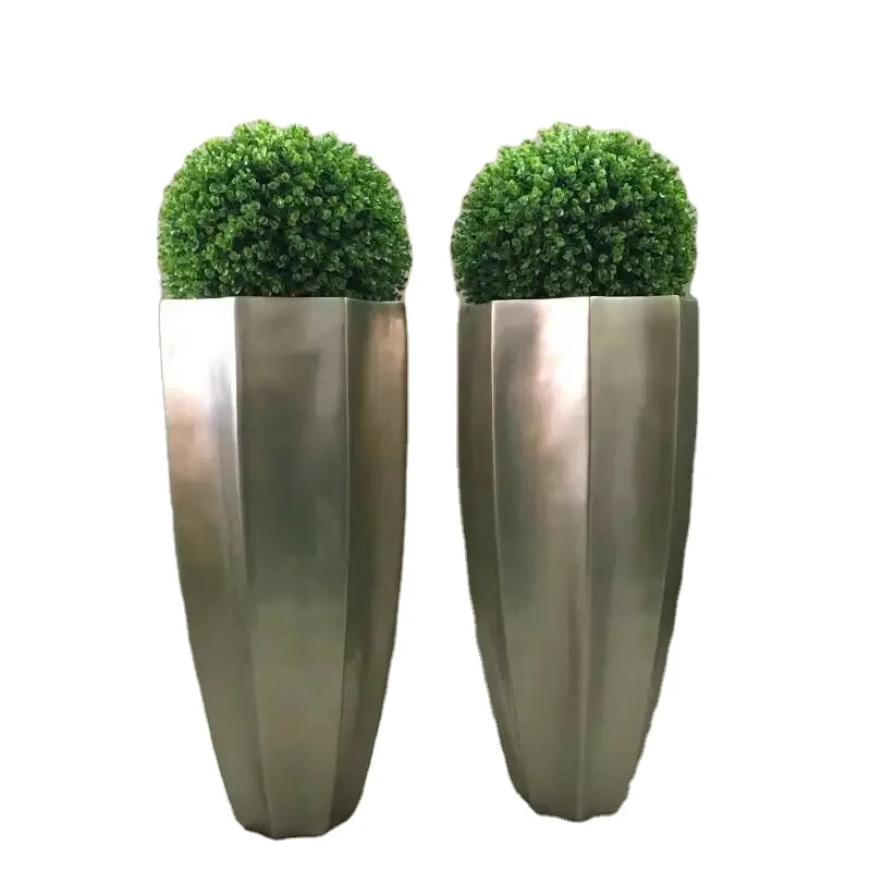 Wholesale Irregular Shape Fiberglass Planter Pot Indoor Outdoor Patio Deck Garden Tall Gold Planter Lightweight Big Floor Vases